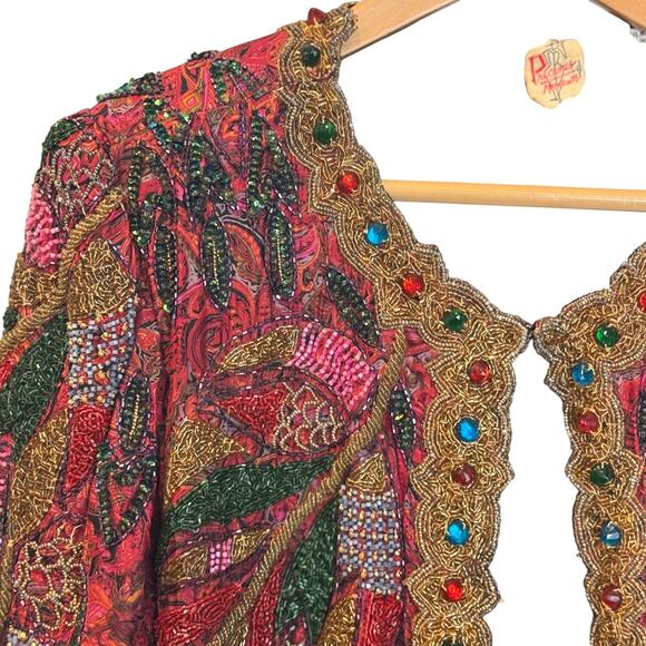 Vtg 90s Precious Moments Silk Beaded Jacket XL Y2K Ravecore Fairycore Boho - Picture 3 of 16